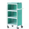 Empty, clean linen distribution cart with the side cover open.