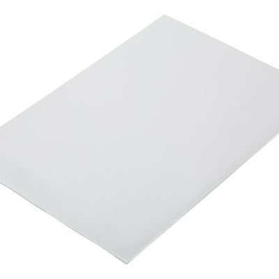 A picture of a white floor alert mat, with a connector coming out of the bottom corner.