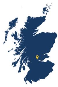Map of Scotland, with a yellow marker for Stirling.
